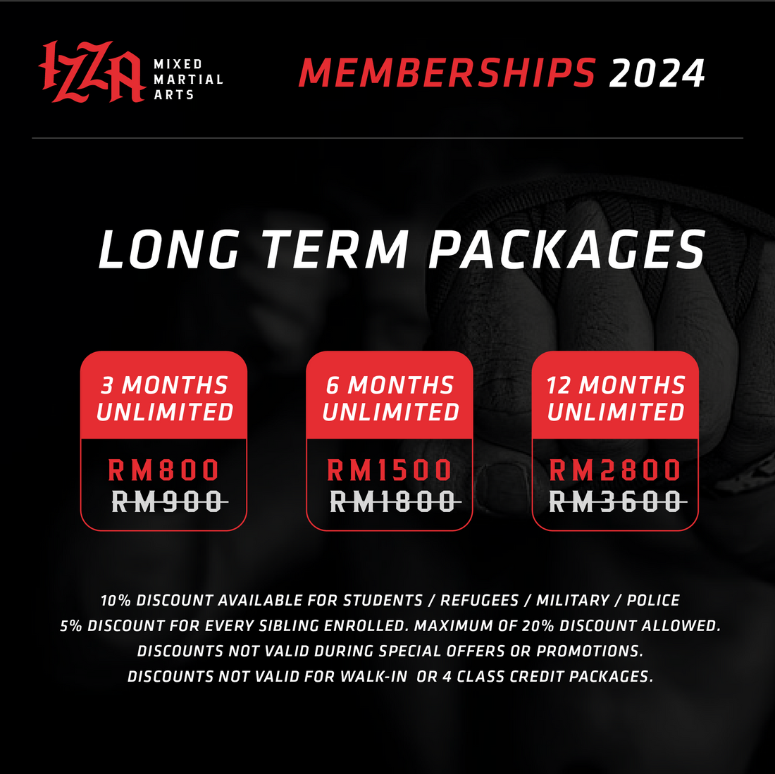 IZZA MMA Membership Packages