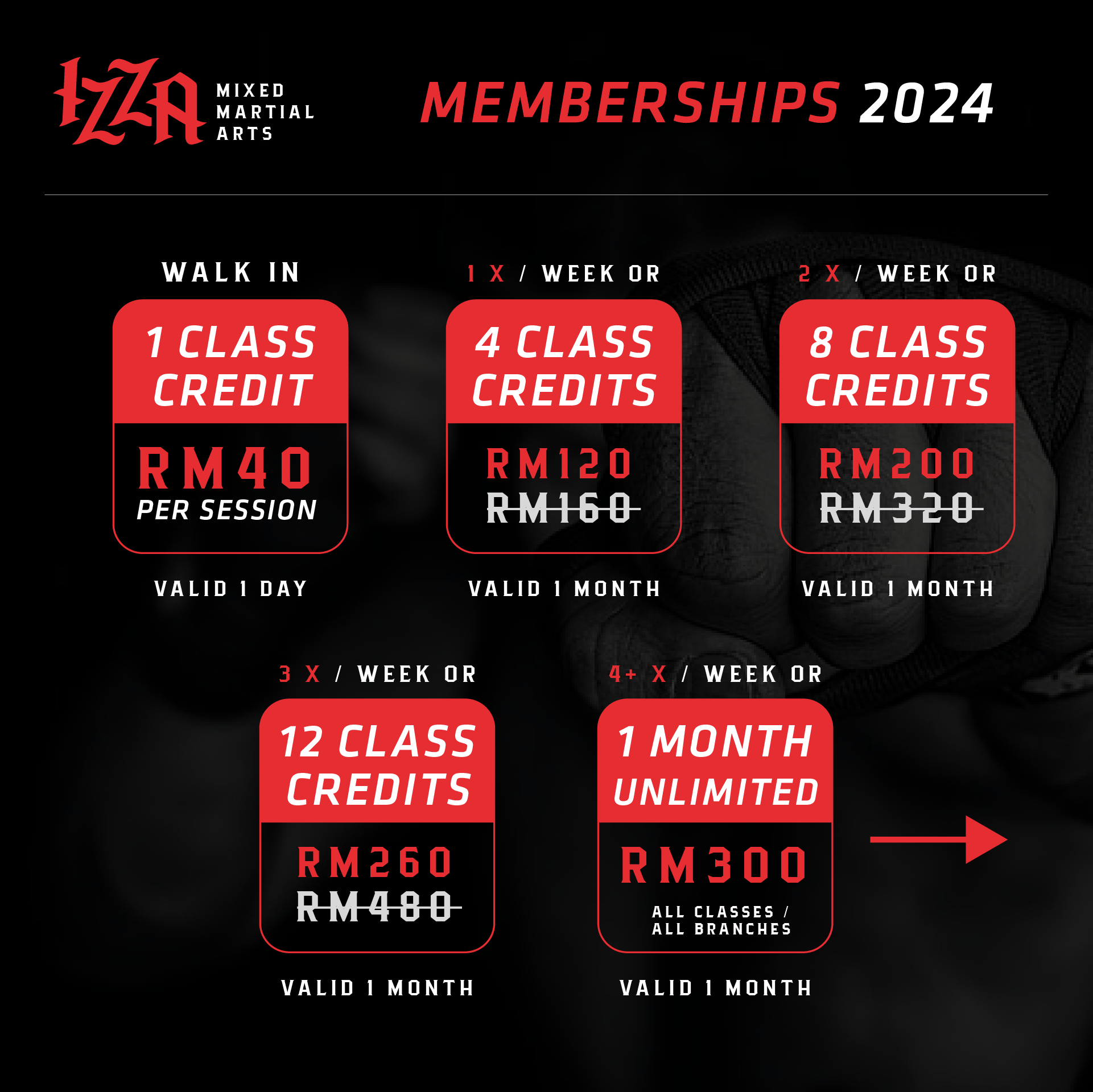 IZZA MMA Membership Packages